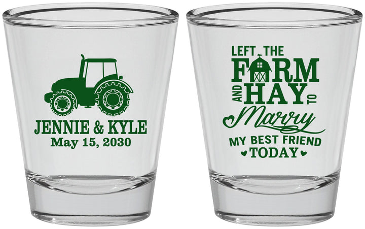 Personalized Wedding Shot Glasses - Left The Farm Tractor | 351