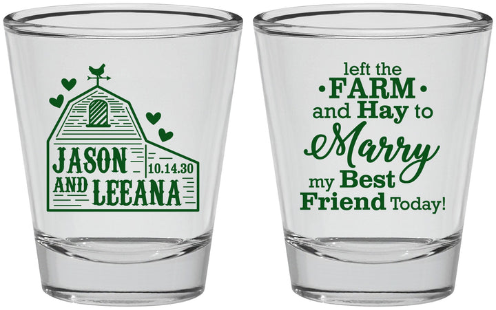 Personalized Wedding Shot Glasses - Left The Farm Tractor | 352