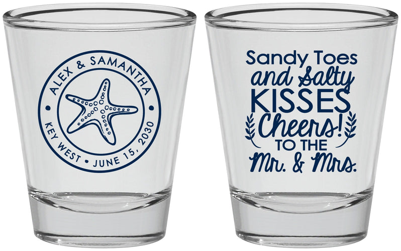 Personalized Wedding Shot Glasses - Sandy Feet Salty Kisses | 355