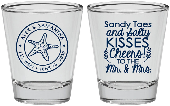 Personalized Wedding Shot Glasses - Sandy Feet Salty Kisses | 355