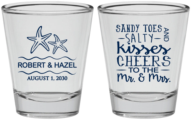 Personalized Wedding Shot Glasses - Sandy Feet Salty Kisses | 356