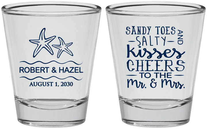Personalized Wedding Shot Glasses - Sandy Feet Salty Kisses | 356