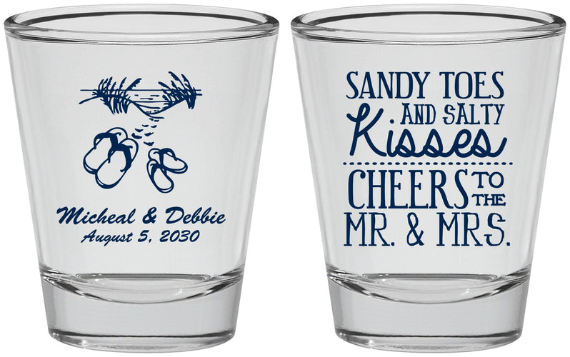 Personalized Wedding Shot Glasses - Sandy Feet Salty Kisses | 357
