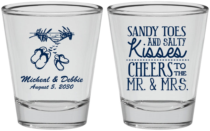 Personalized Wedding Shot Glasses - Sandy Feet Salty Kisses | 357