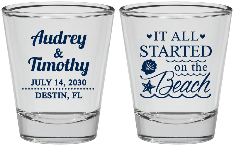Personalized Wedding Shot Glasses - Started On The Beach | 361