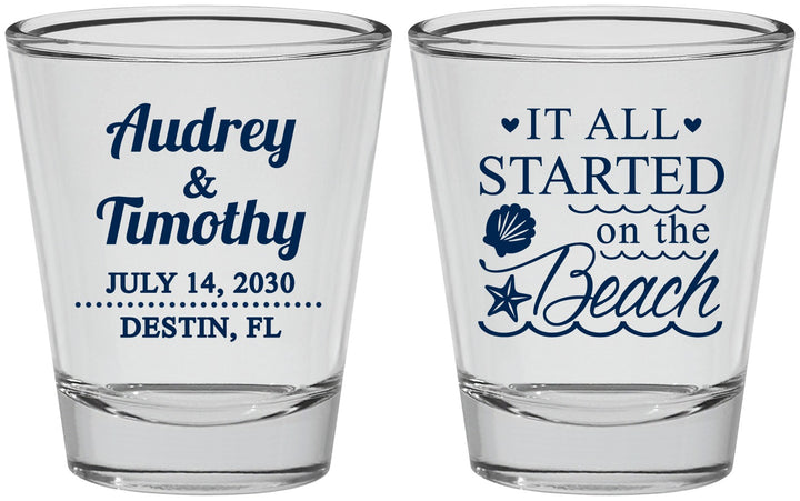 Personalized Wedding Shot Glasses - Started On The Beach | 361