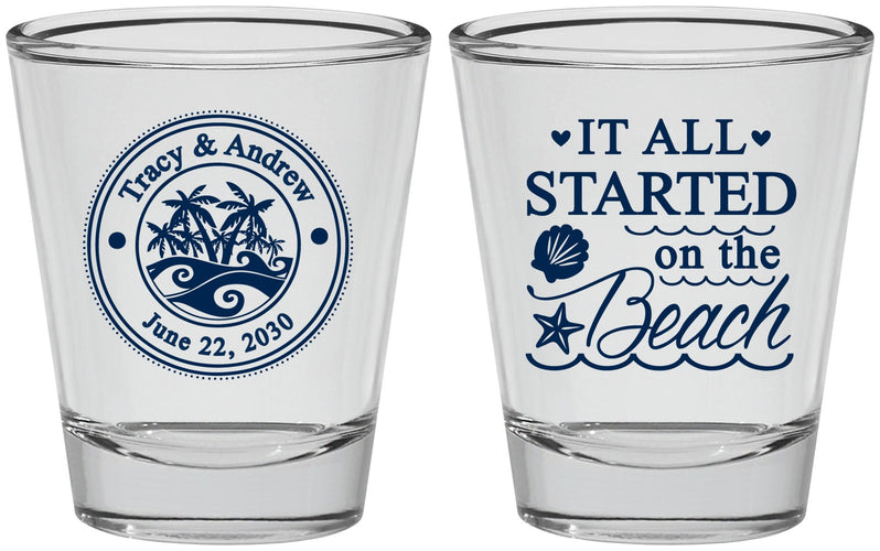 Personalized Wedding Shot Glasses - Started On The Beach | 362