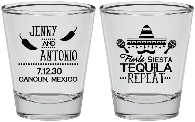 Personalized Wedding Shot Glasses - Fiesta Siesta Tequila Repeat | 369