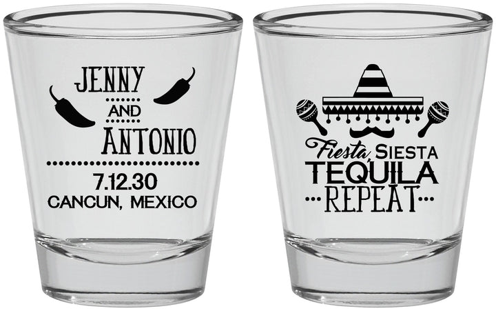 Personalized Wedding Shot Glasses - Fiesta Siesta Tequila Repeat | 369