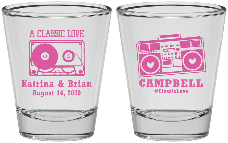 Personalized Wedding Shot Glasses - Class Love Cassette Tape | 389