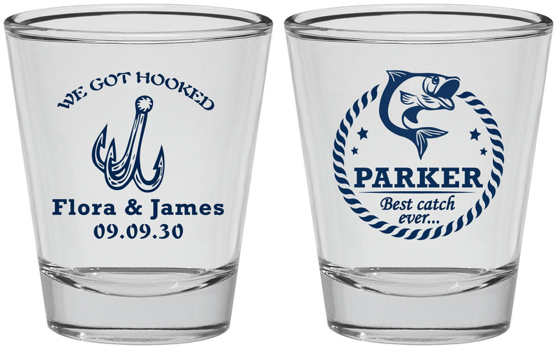 Personalized Wedding Shot Glasses - We Got Hooked Fish | 392
