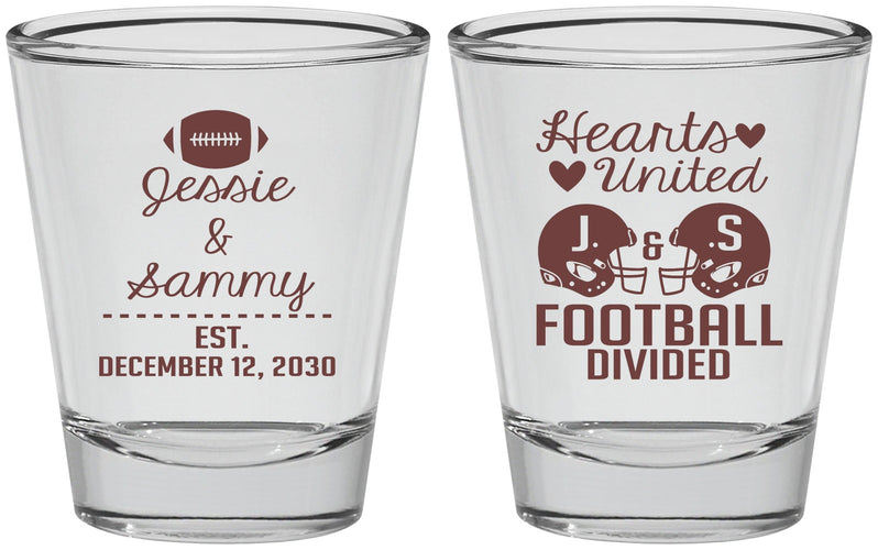 Personalized Wedding Shot Glasses - Hearts United Football | 395