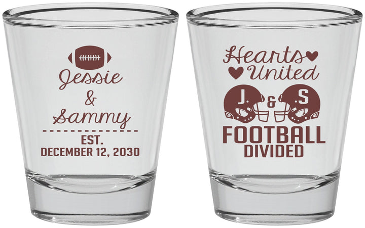 Personalized Wedding Shot Glasses - Hearts United Football | 395