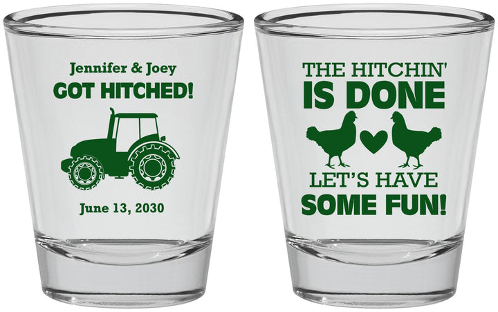 Personalized Wedding Shot Glasses - Got Hitched Tractor | 397