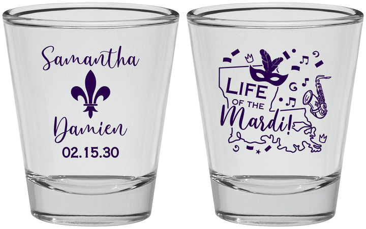 Personalized Wedding Shot Glasses - Mardi Gras | 398