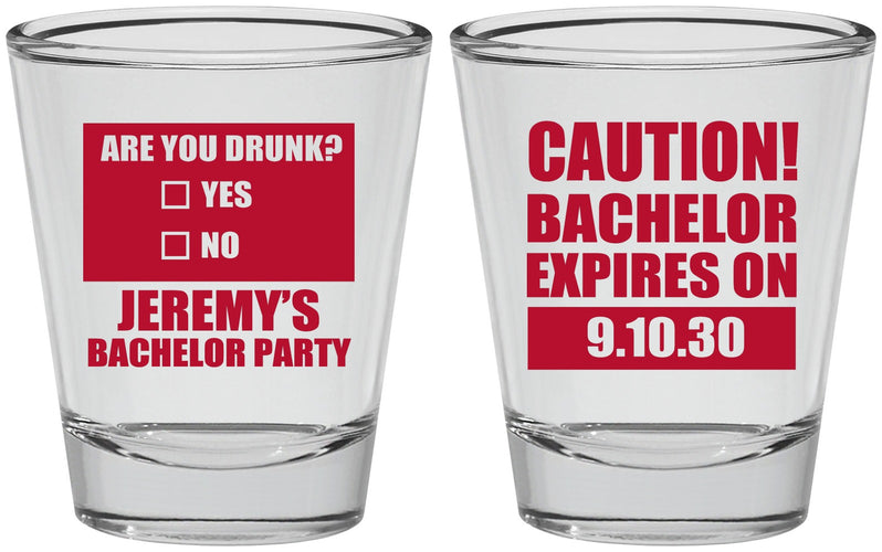 Personalized Bachelor Party Shot Glasses - Caution Expires On | 40012