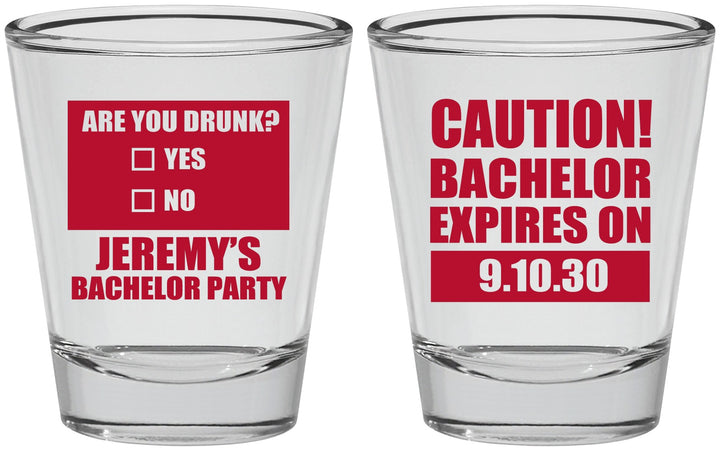 Personalized Bachelor Party Shot Glasses - Caution Expires On | 40012