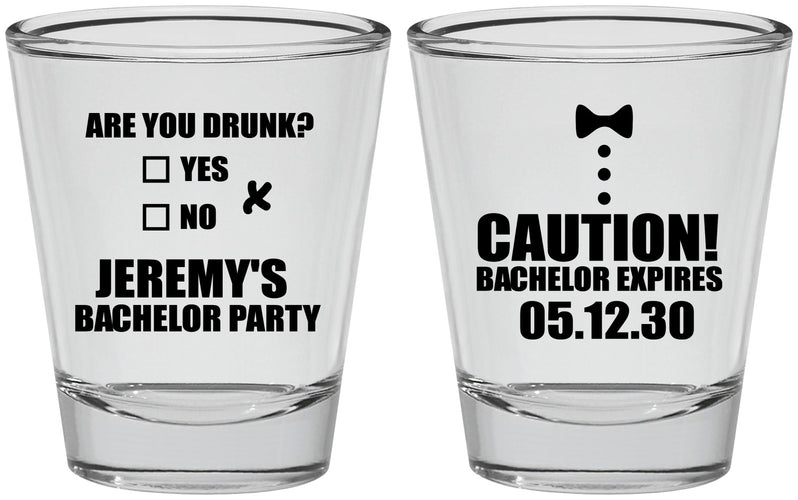 Personalized Bachelor Party Shot Glasses - Caution Expires On | 40013