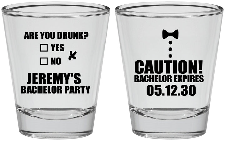 Personalized Bachelor Party Shot Glasses - Caution Expires On | 40013