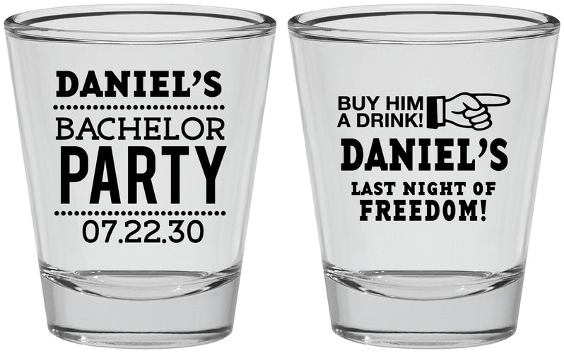Personalized Bachelor Party Shot Glasses - Last Night Of Freedom | 40029