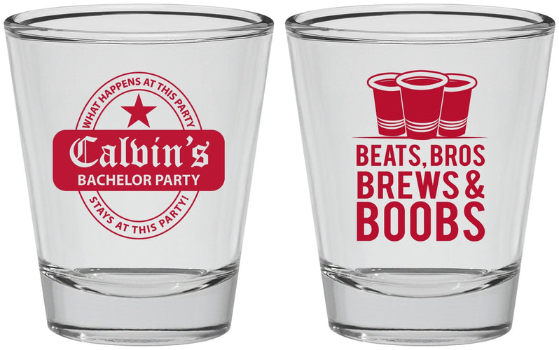 Personalized Bachelor Party Shot Glasses - Brews And Boobs | 40031