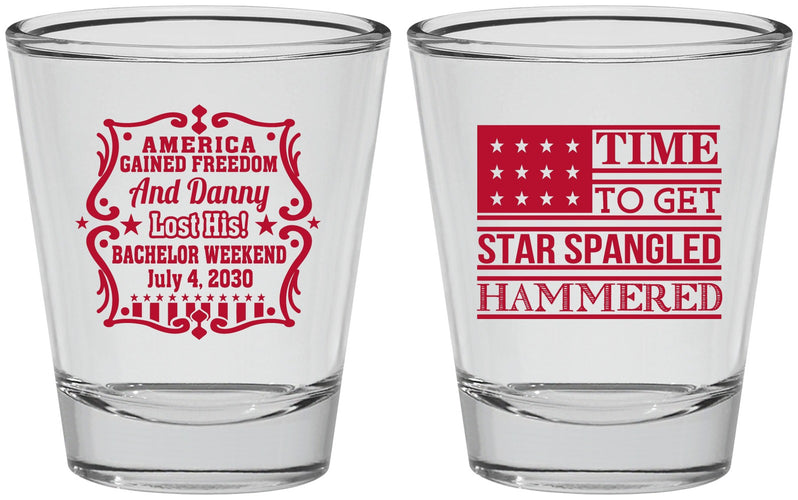 Personalized Bachelor Party Shot Glasses - Star Spangled Hammered | 40032