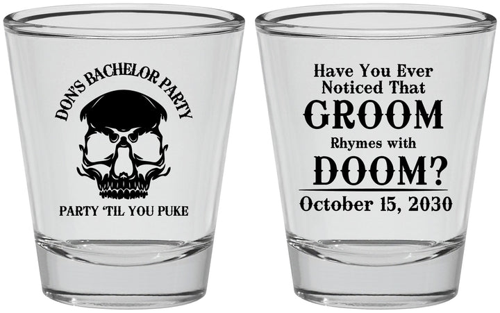 Personalized Bachelor Party Shot Glasses - Groom Doom Skull | 40041