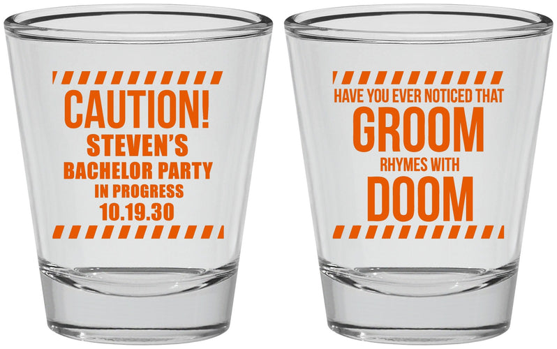 Personalized Bachelor Party Shot Glasses - Groom Rhymes Doom | 40042