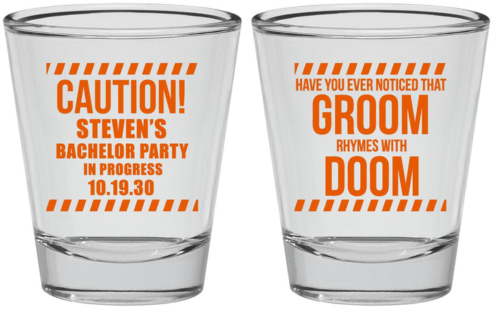 Personalized Bachelor Party Shot Glasses - Groom Rhymes Doom | 40042