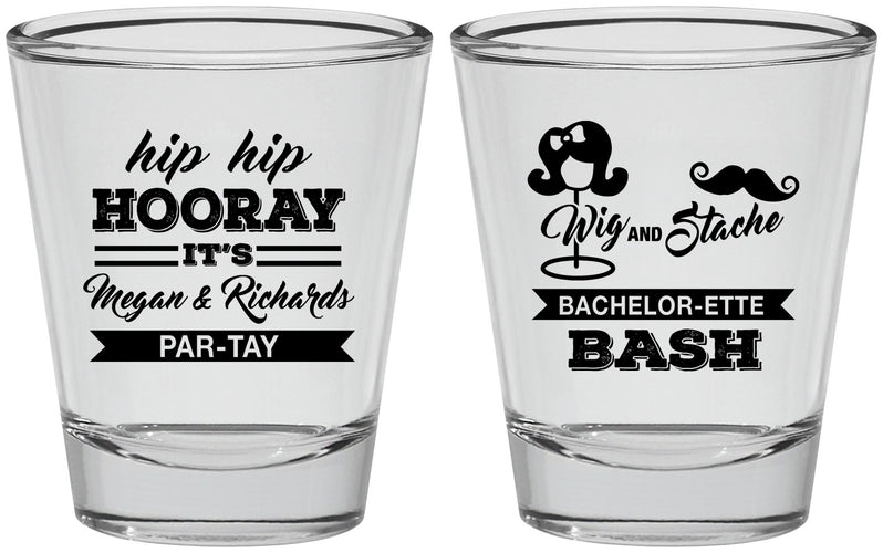Personalized Bachelor Party Shot Glasses - Wig Or Stache | 40058