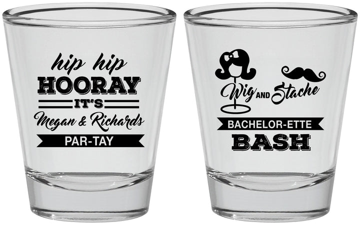 Personalized Bachelor Party Shot Glasses - Wig Or Stache | 40058