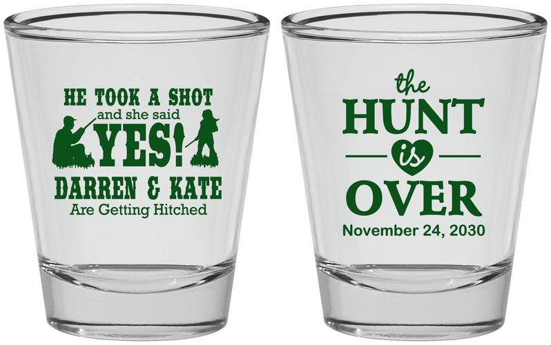 Personalized Wedding Shot Glasses - The Hunt Is Over | 403