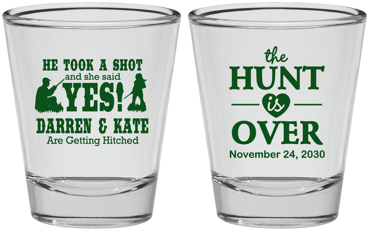 Personalized Wedding Shot Glasses - The Hunt Is Over | 403