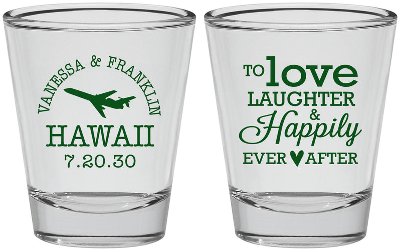 Personalized Wedding Shot Glasses - Love Laughter Happily | 404