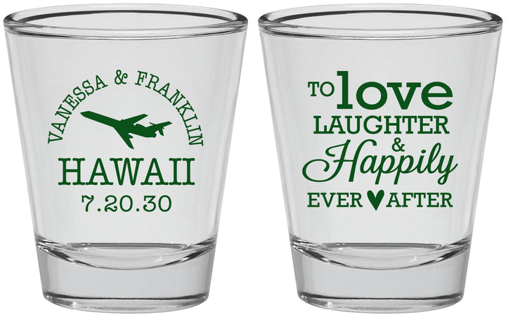 Personalized Wedding Shot Glasses - Love Laughter Happily | 404