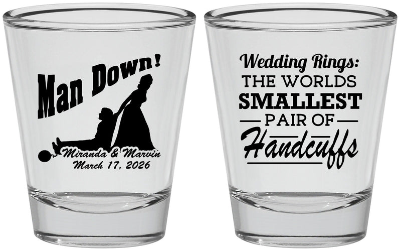 Personalized Wedding Shot Glasses - Man Down | 407