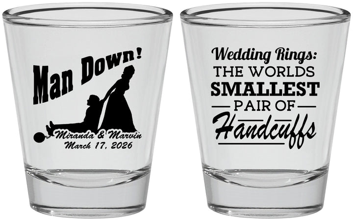 Personalized Wedding Shot Glasses - Man Down | 407
