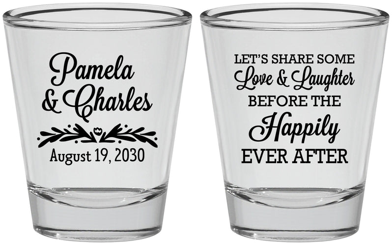 Personalized Wedding Shot Glasses - Love Laughter Happily | 409