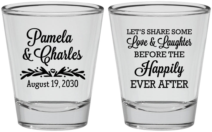 Personalized Wedding Shot Glasses - Love Laughter Happily | 409