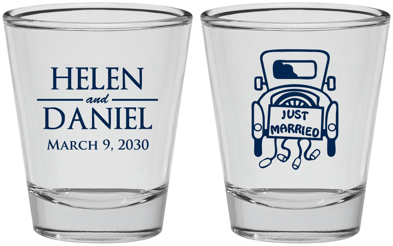Personalized Wedding Shot Glasses - Just Married Old Car | 413