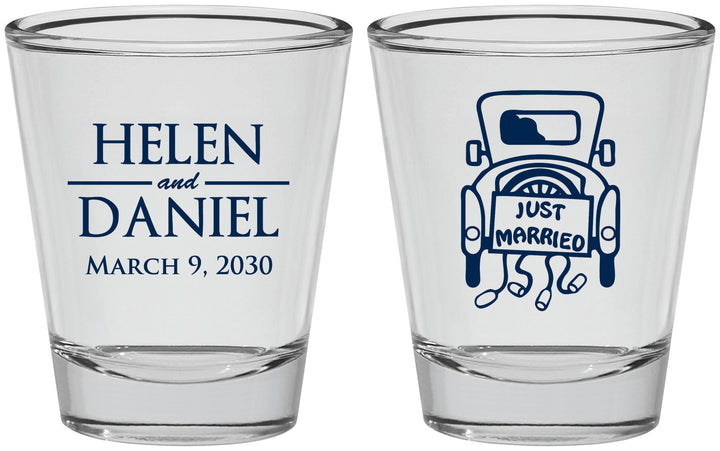 Personalized Wedding Shot Glasses - Just Married Old Car | 413