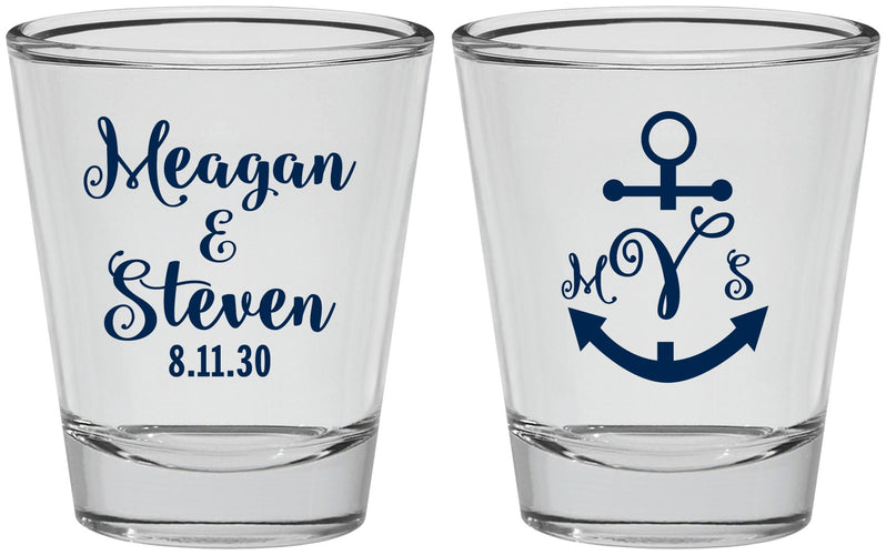 Personalized Wedding Shot Glasses - Monogram Nautical | 414