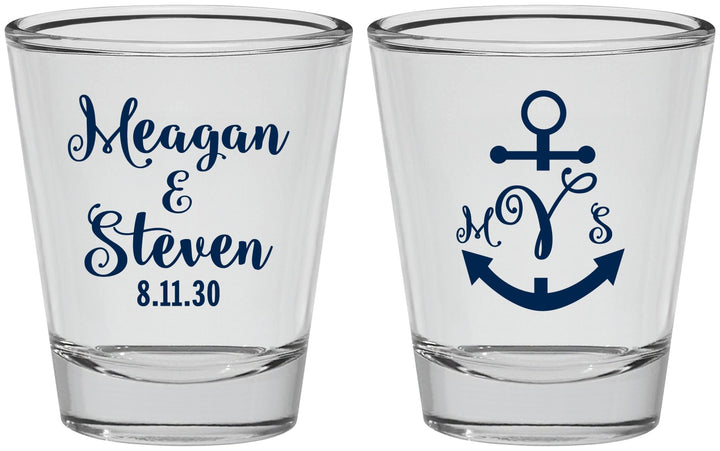 Personalized Wedding Shot Glasses - Monogram Nautical | 414