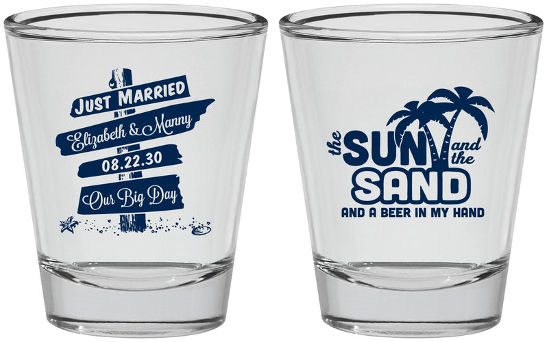 Personalized Wedding Shot Glasses - Sun Sand Drink In My Hand | 416