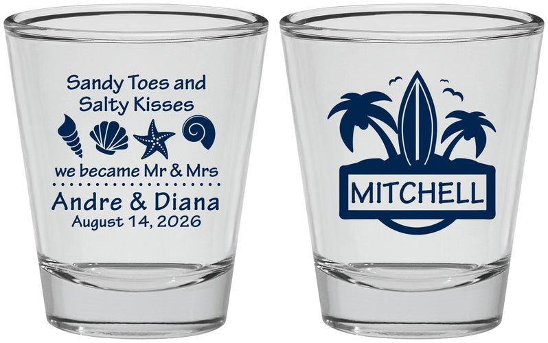 Personalized Wedding Shot Glasses - Sandy Toes Salty Kisses | 419