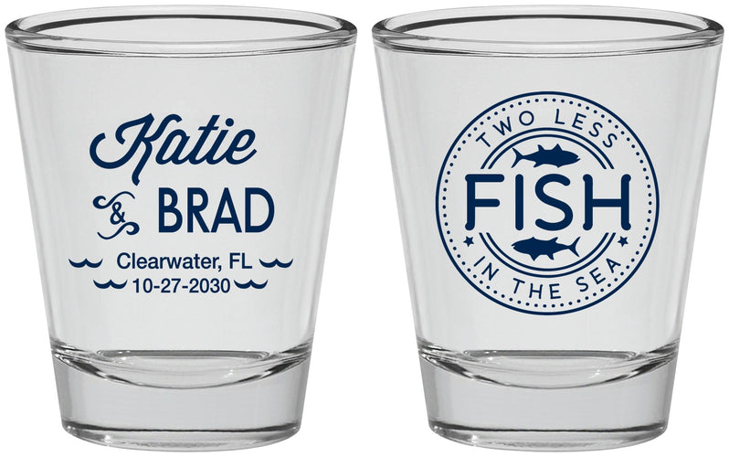 Personalized Wedding Shot Glasses - Two Less Fish In The Sea | 421