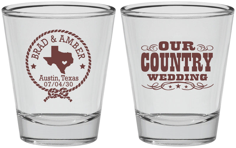 Personalized Wedding Shot Glasses - Country Texas | 424