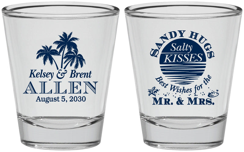Personalized Wedding Shot Glasses - Sandy Hugs Salty Kisses | 425