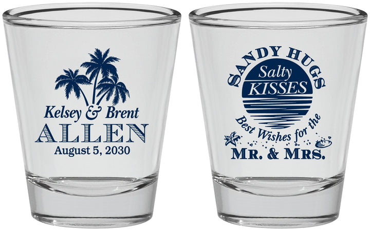 Personalized Wedding Shot Glasses - Sandy Hugs Salty Kisses | 425