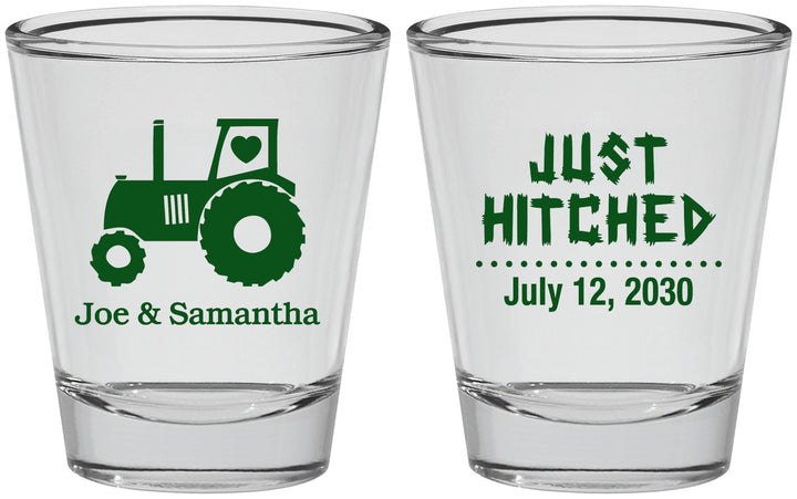 Personalized Wedding Shot Glasses - Just Hitched Tractor | 429